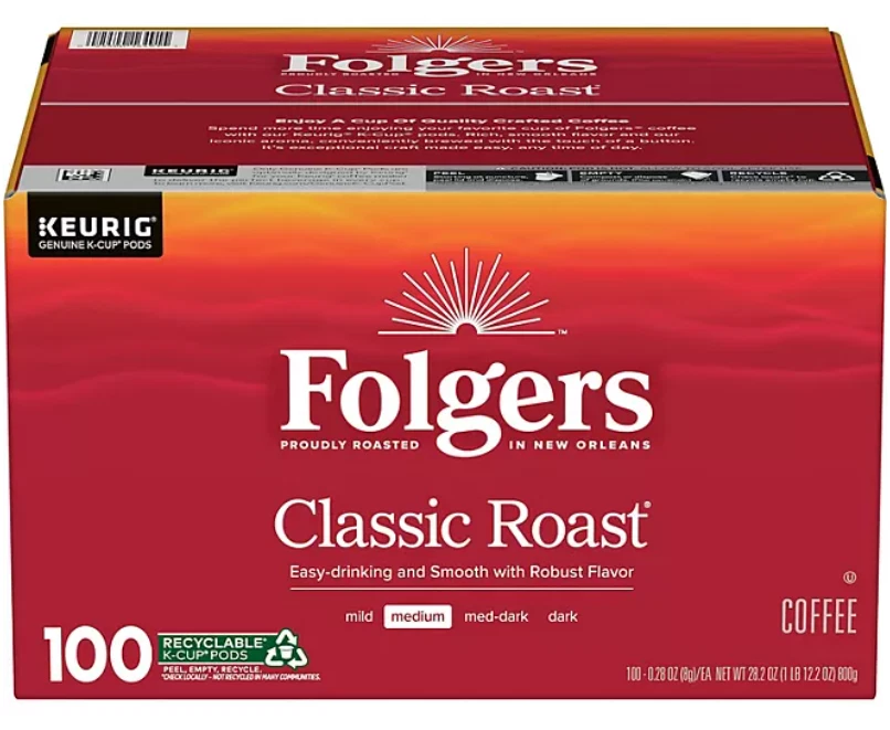 Folgers Classic Medium Roast K-Cup Coffee Pods, 100 ct.