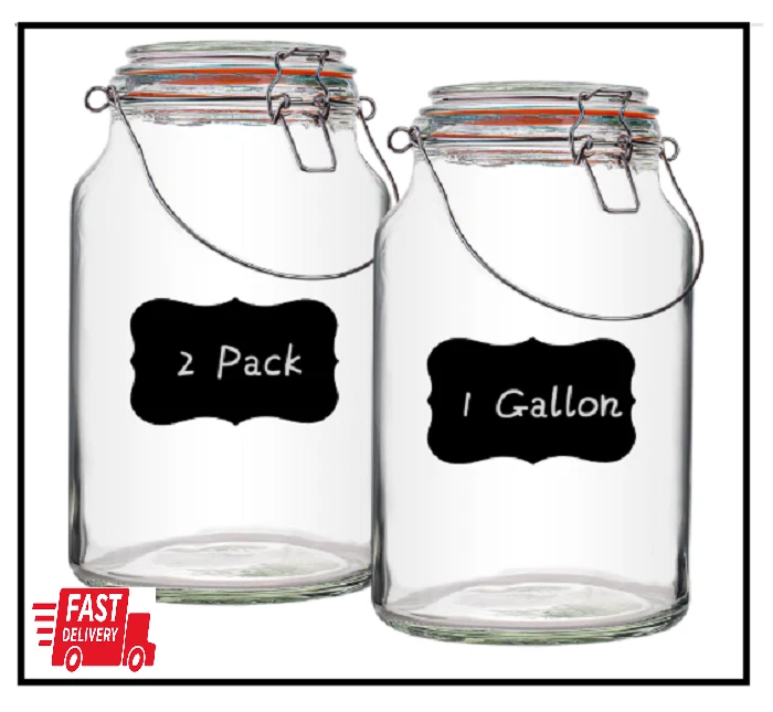 1-Gallon Wide Mouth Glass Jars, 2-Pack with Airtight Lids for Storage and Fermen