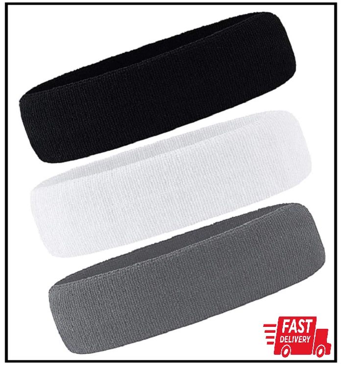 3 Pack Men & Women Sweatband Headband Terry Cloth Moisture Wicking for Sports Te