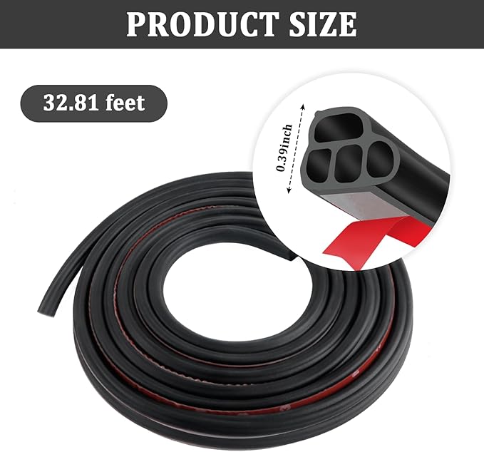 Car Door Rubber Seal Strip,Double Layer L Shape Automotive Weather Stripping,Universal Soundproofing Car Door Seal Strip Car Accessories for Car Door,Hood,Trunk(32.8Ft)