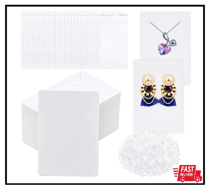 400 White Earring Cards with Display Bags and Backs for Jewelry Packaging