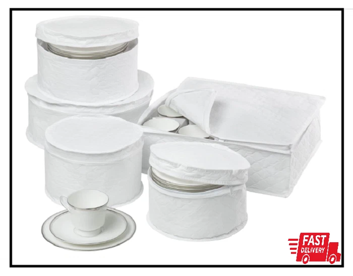 5-Piece Dinnerware Storage Set with Zipper Cushioned Quilted White NEW