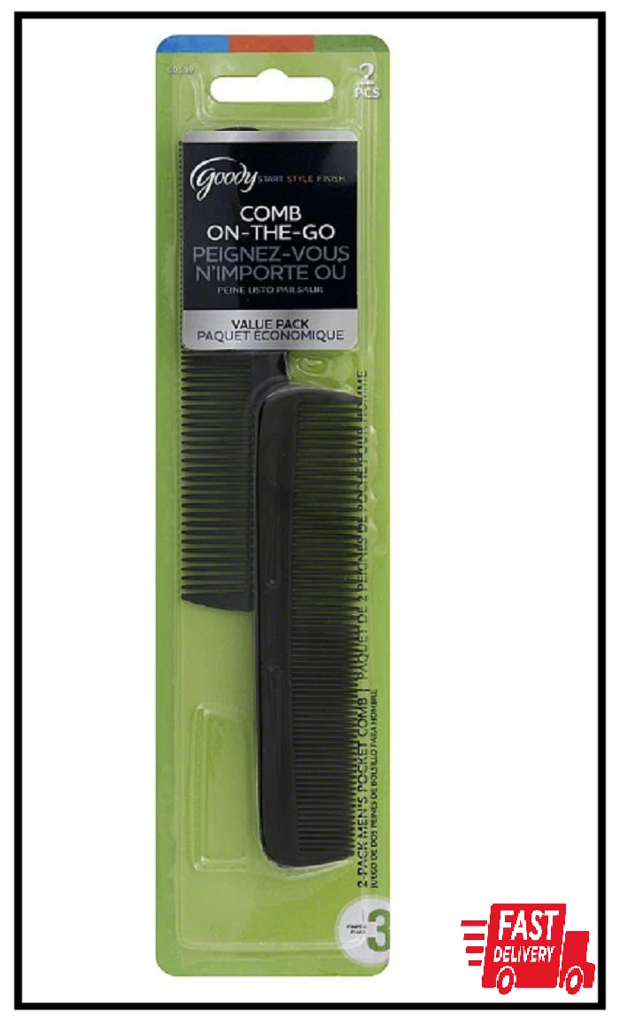 Goody Men's Pocket Comb, Black, 2 Count